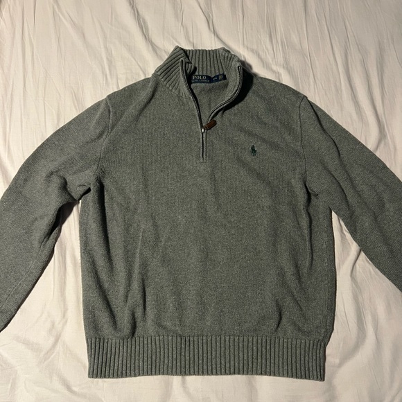 MENS POLO RALPH LAUREN GREY QUARTER ZIP SWEATER - Picture 2 of 2